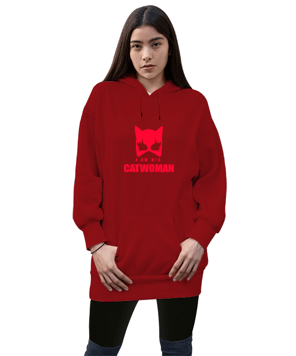 Tisho - Catwoman Kadın Uzun Hoodie Kapüşonlu Sweatshirt