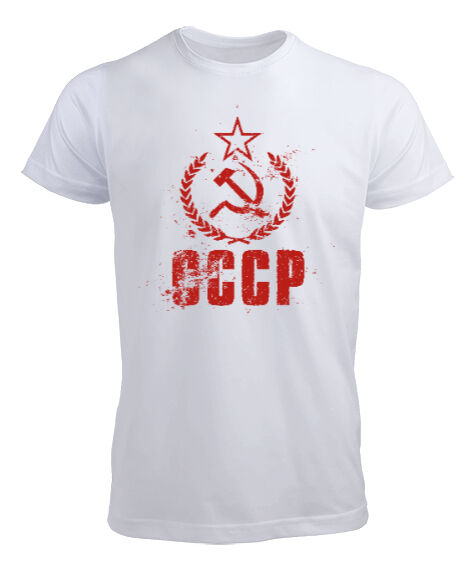 CCCP Red Vintage Flag Beyaz Erkek Tişört