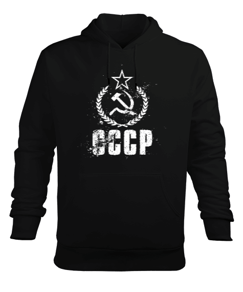 Tisho - CCCP Retro Baskılı Siyah Erkek Kapüşonlu Hoodie Sweatshirt