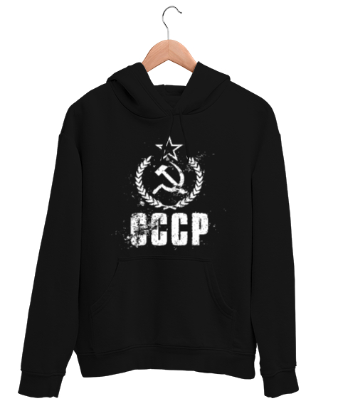 Tisho - CCCP Retro Sovyetler Birliği Baskılı Siyah Unisex Kapşonlu Sweatshirt