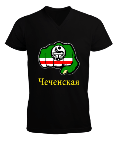 Tisho - Çeçen,Çeçen bayrağı,Çeçenistan. Erkek Kısa Kol V Yaka Tişört