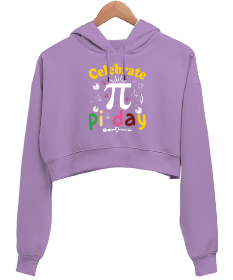 Tisho - Celebrate Pi Day Lila Kadın Crop Hoodie Kapüşonlu Sweatshirt