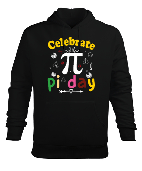 Tisho - Celebrate Pi Day Siyah Erkek Kapüşonlu Hoodie Sweatshirt
