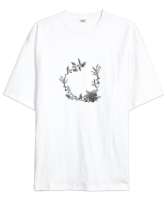 Çelenk Beyaz Oversize Unisex Tişört - Tisho