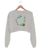 Çelenk çiçek Gri Kadın Crop Sweatshirt - Tisho