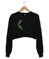 Çelenk çiçek Siyah Kadın Crop Sweatshirt - Tisho