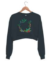 Çelenk Füme Kadın Crop Sweatshirt - Tisho