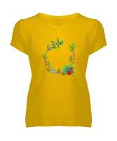 Çelenk Sarı Kadın V Yaka Tişört - Tisho