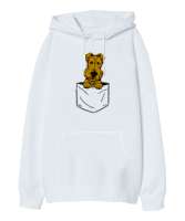 Cepteki Sevimli Köpek Beyaz Oversize Unisex Kapüşonlu Sweatshirt - Tisho