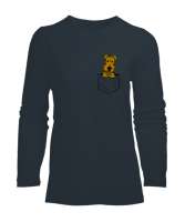 Cepteki Sevimli Köpek Füme Kadın Uzun Kol Tişört - Tisho