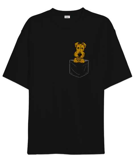 Tisho - Cepteki Sevimli Köpek Siyah Oversize Unisex Tişört