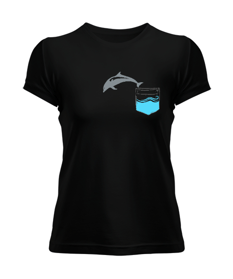 Tisho - Cepteki Yunus - Dolphin Siyah Kadın Tişört