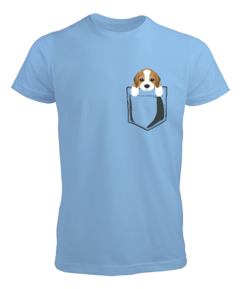 Tisho - Cepten bakan tatlı köpek baskılı Buz Mavisi Erkek Tişört