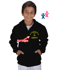 Çerkes Bayrağı, adiga bayrağı,Çerkes logosu. Çocuk Kapüşonlu Hoodie Fermuarlı - Tisho