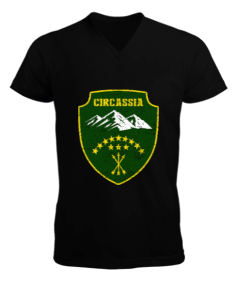 Çerkes Bayrağı, adiga bayrağı,Çerkes logosu. Erkek Kısa Kol V Yaka Tişört - Tisho