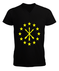 Çerkes Bayrağı, adiga bayrağı,Çerkes logosu. Erkek Kısa Kol V Yaka Tişört - Tisho