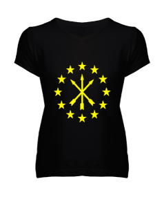 Çerkes Bayrağı, adiga bayrağı,Çerkes logosu. Kadın V Yaka Tişört - Tisho