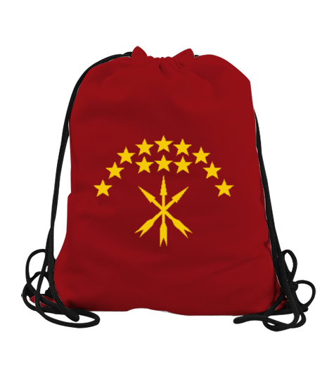 Tisho - Çerkes Bayrağı, adiga bayrağı,Çerkes logosu. Kırmızı Büzgülü Spor Çanta