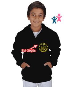 Çerkes Bayrağı, adiga bayrağı,Çerkes logosu. Siyah Çocuk Kapüşonlu Hoodie Fermuarlı - Tisho