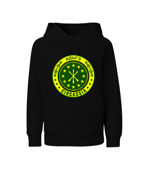 Tisho - Çerkes Bayrağı, adiga bayrağı,Çerkes logosu. Siyah Çocuk Unisex Hoodie Kapüşonlu