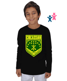 Çerkes Bayrağı, adiga bayrağı,Çerkes logosu. Siyah Çocuk Unisex Uzunkollu - Tisho