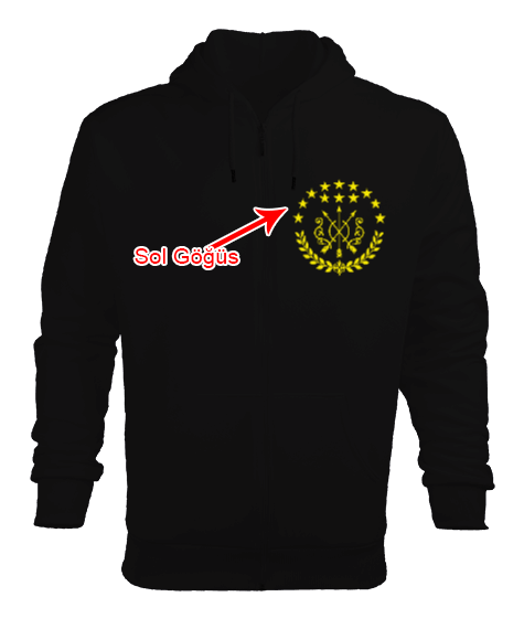 Çerkes Bayrağı, adiga bayrağı,Çerkes logosu. Siyah Erkek Kapşonlu Fermuarlı - Tisho
