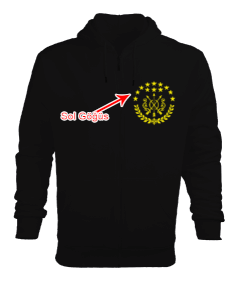 Çerkes Bayrağı, adiga bayrağı,Çerkes logosu. Siyah Erkek Kapşonlu Fermuarlı - Tisho