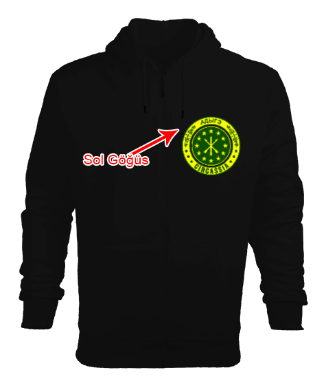 Çerkes Bayrağı, adiga bayrağı,Çerkes logosu. Siyah Erkek Kapşonlu Fermuarlı - Tisho