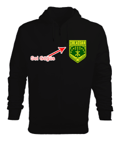 Çerkes Bayrağı, adiga bayrağı,Çerkes logosu. Siyah Erkek Kapşonlu Fermuarlı - Tisho