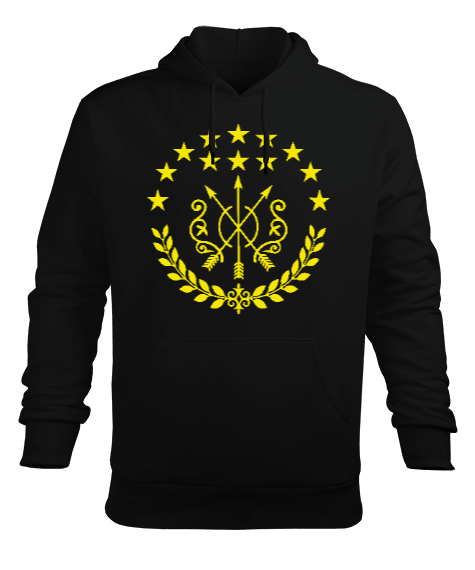 Tisho - Çerkes Bayrağı, adiga bayrağı,Çerkes logosu. Siyah Erkek Kapüşonlu Hoodie Sweatshirt