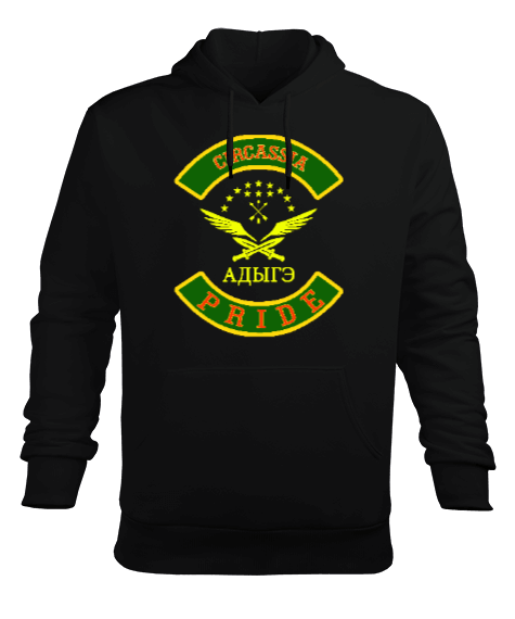 Tisho - Çerkes Bayrağı, adiga bayrağı,Çerkes logosu. Siyah Erkek Kapüşonlu Hoodie Sweatshirt