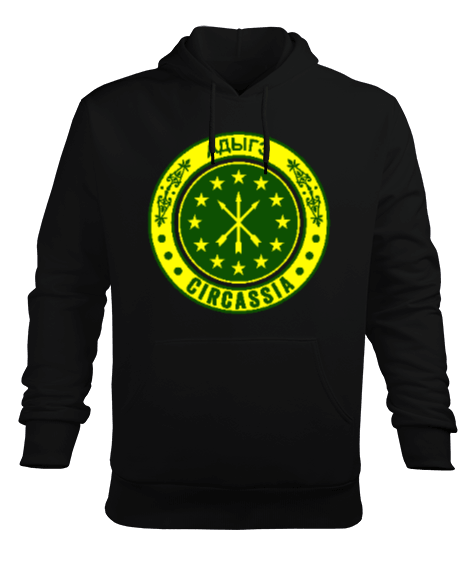 Çerkes Bayrağı, adiga bayrağı,Çerkes logosu. Siyah Erkek Kapüşonlu Hoodie Sweatshirt - Tisho