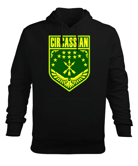 Tisho - Çerkes Bayrağı, adiga bayrağı,Çerkes logosu. Siyah Erkek Kapüşonlu Hoodie Sweatshirt