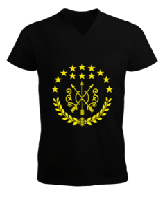 Çerkes Bayrağı, adiga bayrağı,Çerkes logosu. Siyah Erkek Kısa Kol V Yaka Tişört - Tisho