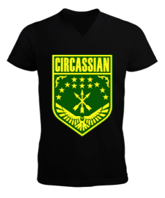 Çerkes Bayrağı, adiga bayrağı,Çerkes logosu. Siyah Erkek Kısa Kol V Yaka Tişört - Tisho