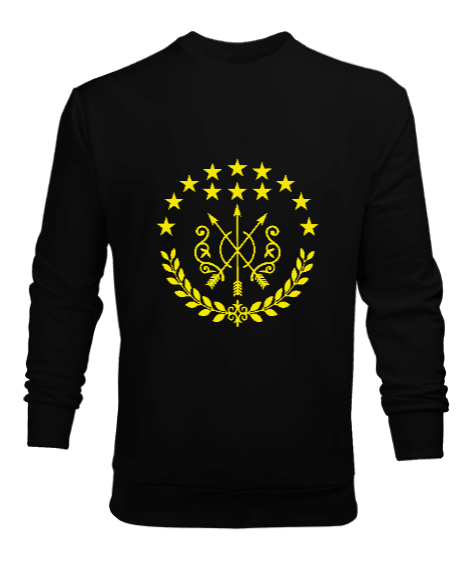 Tisho - Çerkes Bayrağı, adiga bayrağı,Çerkes logosu. Siyah Erkek Sweatshirt