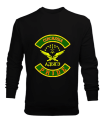 Çerkes Bayrağı, adiga bayrağı,Çerkes logosu. Siyah Erkek Sweatshirt - Tisho