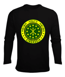 Çerkes Bayrağı, adiga bayrağı,Çerkes logosu. Siyah Erkek Uzun Kol Yazlık Tişört - Tisho