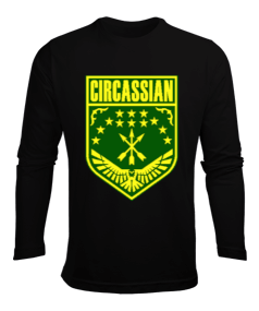 Çerkes Bayrağı, adiga bayrağı,Çerkes logosu. Siyah Erkek Uzun Kol Yazlık Tişört - Tisho