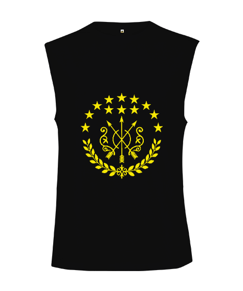 Tisho - Çerkes Bayrağı, adiga bayrağı,Çerkes logosu. Siyah Kesik Kol Unisex Tişört