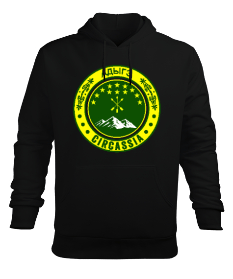 Tisho - Çerkes Bayrağı,Kafkas,adiga bayrağı,Çerkes logosu. Siyah Erkek Kapüşonlu Hoodie Sweatshirt