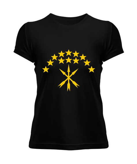 Tisho - Çerkes Bayrağı,Kafkas,adiga bayrağı,Çerkes logosu. Siyah Kadın Tişört