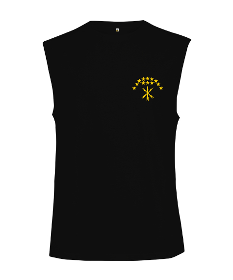 Tisho - Çerkes Bayrağı,Kafkas,adiga bayrağı,Çerkes logosu. Siyah Kesik Kol Unisex Tişört