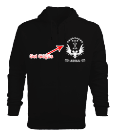 Çerkes,Kafkas,Çerkes Bayrağı, adiga logosu. Erkek Kapşonlu Fermuarlı - Tisho