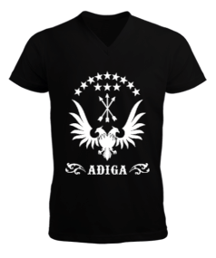 Çerkes,Kafkas,Çerkes Bayrağı, adiga logosu. Erkek Kısa Kol V Yaka Tişört - Tisho