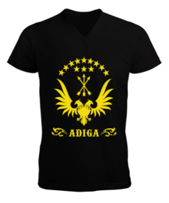 Çerkes,Kafkas,Çerkes Bayrağı, adiga logosu. Erkek Kısa Kol V Yaka Tişört - Tisho