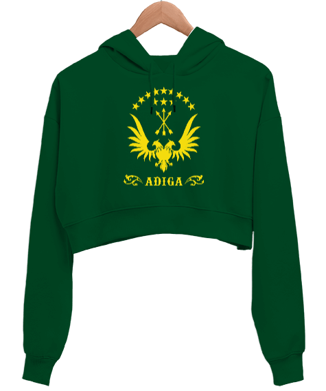 Çerkes,Kafkas,Çerkes Bayrağı, adiga logosu. Kadın Crop Hoodie Kapüşonlu Sweatshirt - Tisho