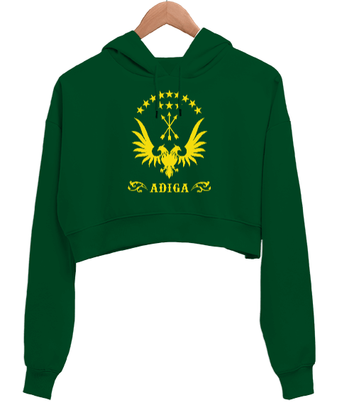 Tisho - Çerkes,Kafkas,Çerkes Bayrağı, adiga logosu. Kadın Crop Hoodie Kapüşonlu Sweatshirt