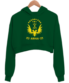 Çerkes,Kafkas,Çerkes Bayrağı, adiga logosu. Kadın Crop Hoodie Kapüşonlu Sweatshirt - Tisho
