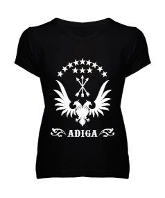 Çerkes,Kafkas,Çerkes Bayrağı, adiga logosu. Kadın V Yaka Tişört - Tisho